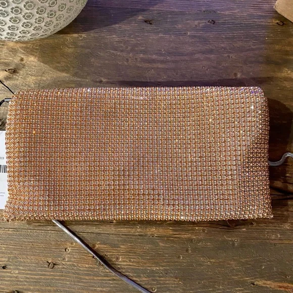 NWT Reiss Sparkly Purse Evening Bag Shoulder Clutch Peach Pinkish Bling - Picture 4 of 11